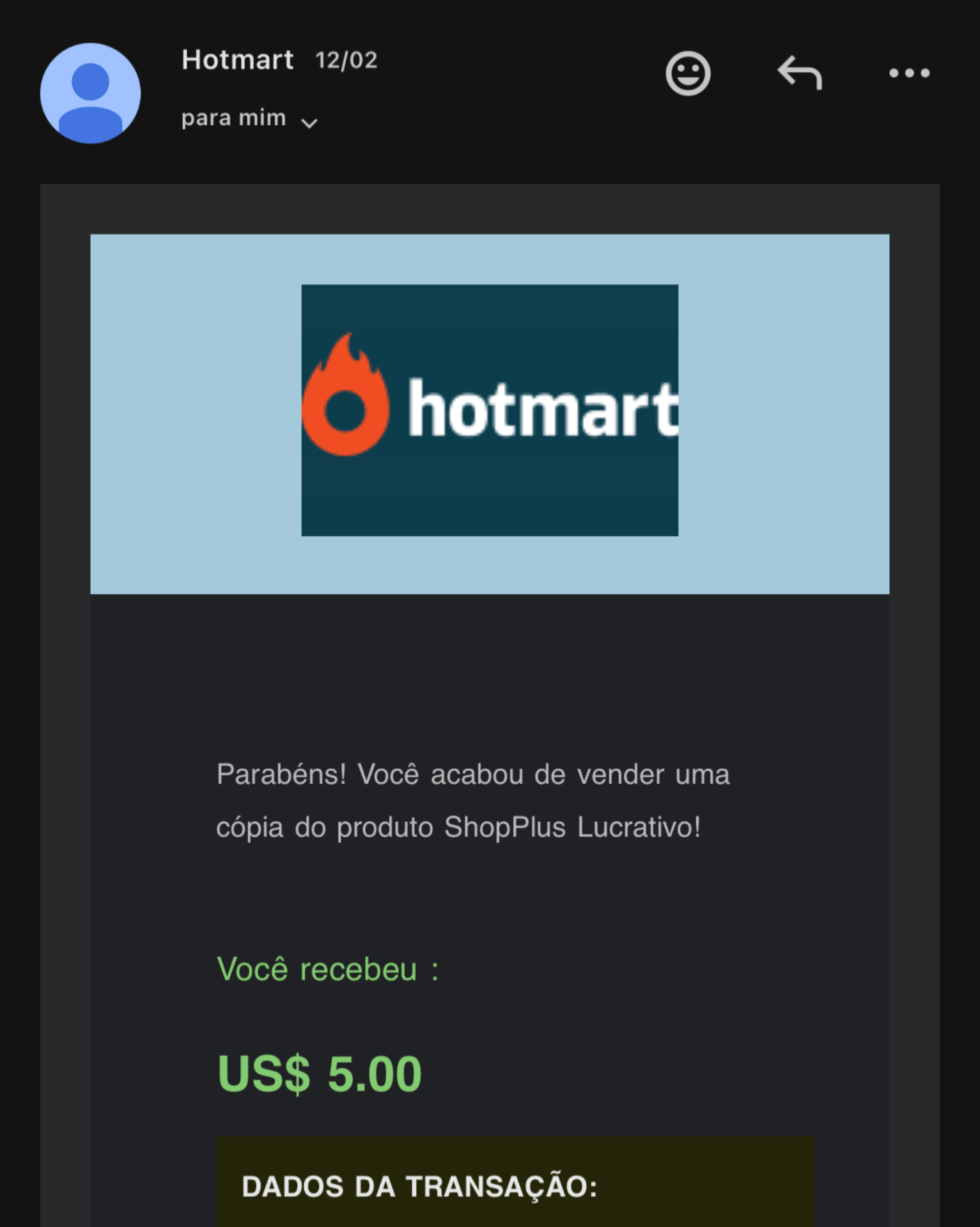 Notificação de venda Hotmart — prova 5